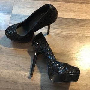 Black sequin heels